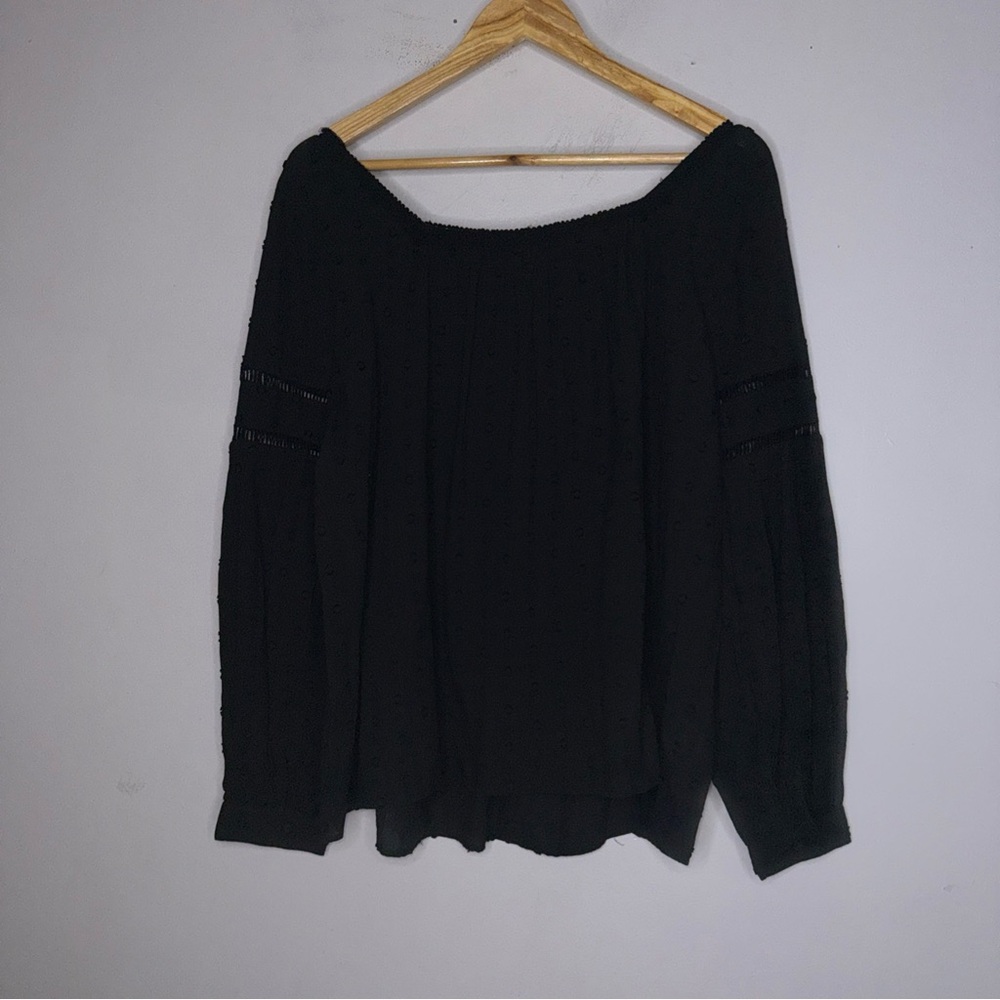 NWT Loft Black‎ Boho Pheasant Cotton Top Black Medium - Picture 2 of 4